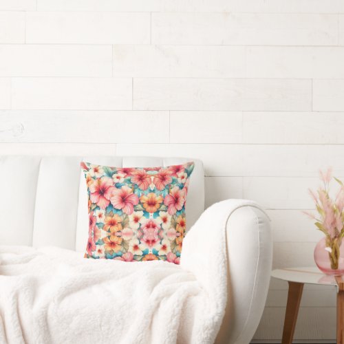 Vibrant Hibiscus Floral Pattern Pillow