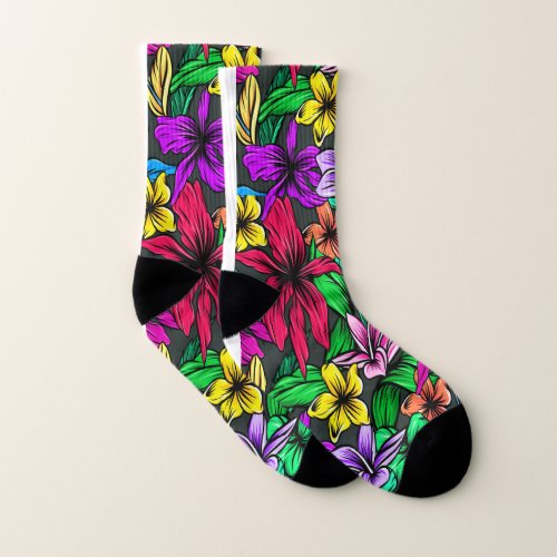 Vibrant Hibiscus Flower Blossoms Galore Socks