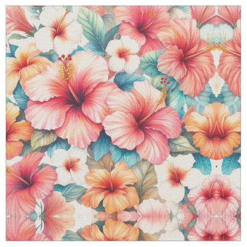Vibrant Hibiscus Flower Pattern Print Fabric