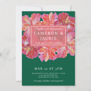 Vibrant Hibiscus Green Tropical Wedding  Invitation