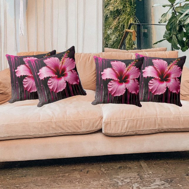 Vibrant Hibiscus Splash Throw Pillow (Creator Uploaded)