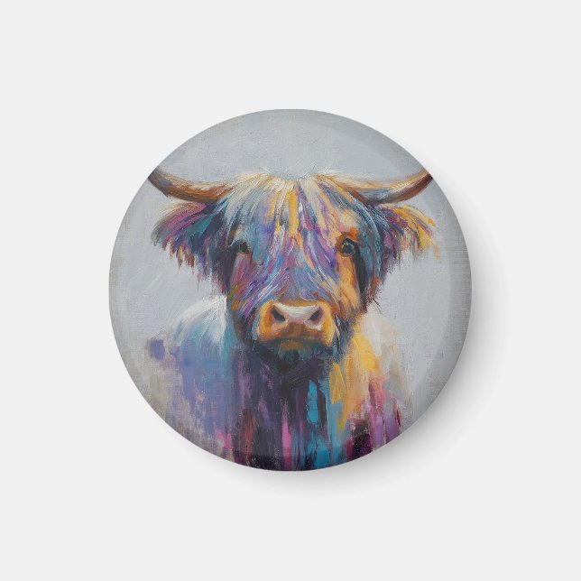 Vibrant Highland Coo Gift - Highland Cow Magnet (Front)