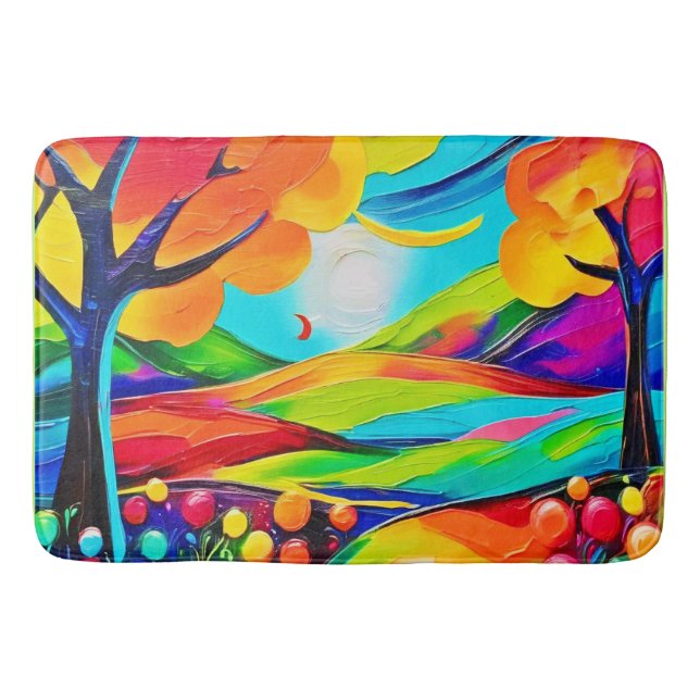Vibrant Hillside Harmony Painting Bath Mat (Front)