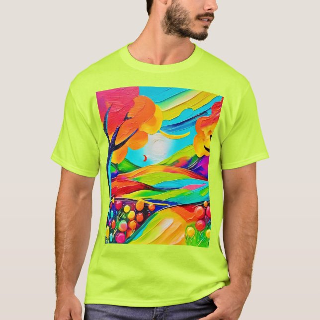 Vibrant Hillside Harmony Painting T-Shirt (Front)