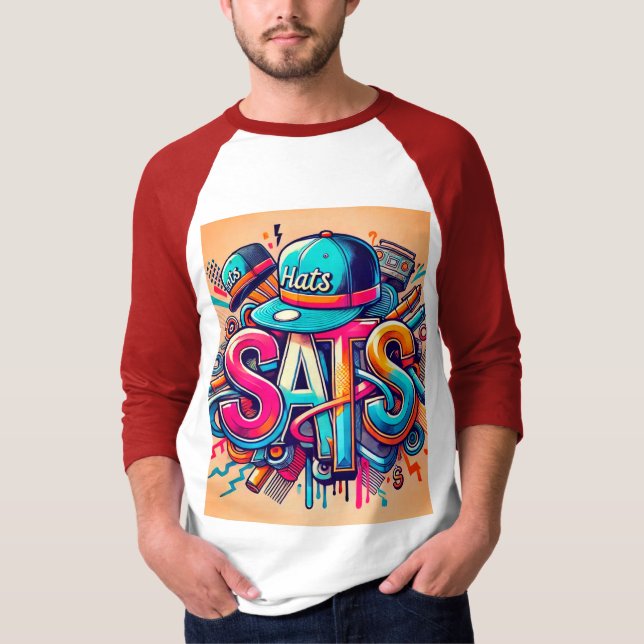 "Vibrant Hip-Hop 'Hats' Street Art T-Shirt" T-Shirt (Front)