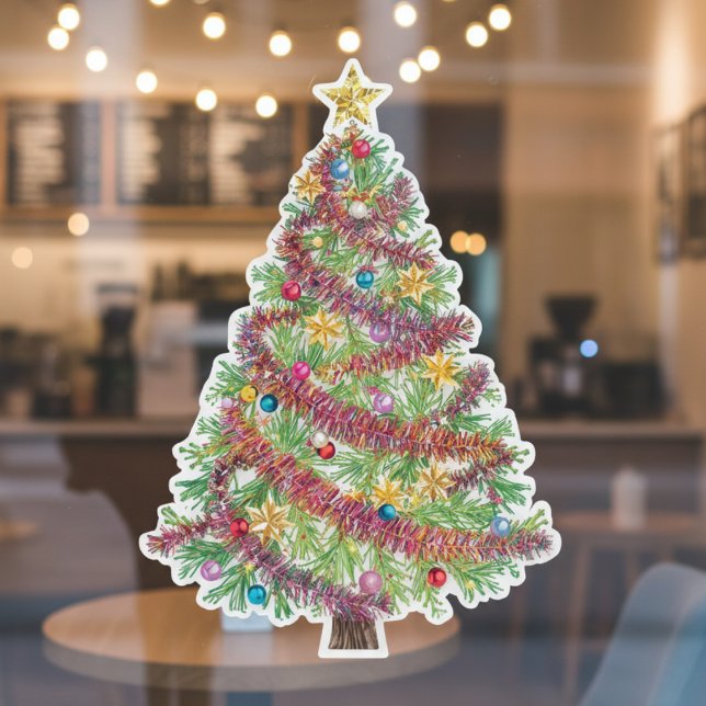 Vibrant Holiday Christmas Tree Window Cling (Quickly transform a plain window into a joyful holiday display.)