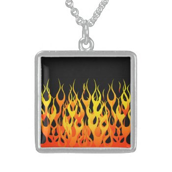 Vibrant Hot Classic Racing Flames On Fire Sterling Silver Necklace by MustacheShoppe at Zazzle