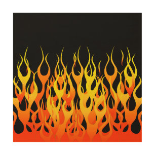 Vibrant Hot Classic Racing Flames on Fire Wood Wall Art