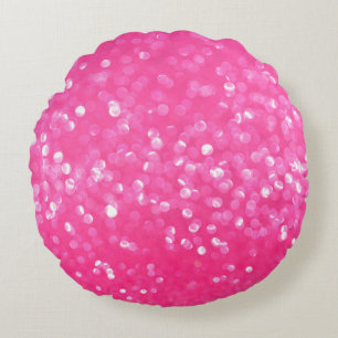 Vibrant Hot Pink Glitter Sparkle Texture Photo Round Pillow