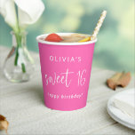 Vibrant Hot Pink Happy Sweet 16 Birthday Paper Cups<br><div class="desc">Vibrant Hot Pink Happy Sweet 16 Birthday Party.  Minimalist typographical style for the sixteenth birthday party with a set informal script for Sweet 16 and the rest of the text you can easily personalise.</div>