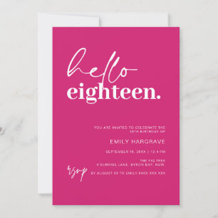Vibrant Hot Pink Hello Eighteen Birthday Party Invitation