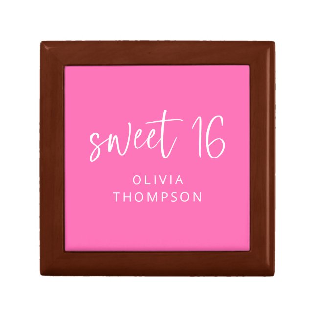Vibrant Hot Pink Name Sweet 16 Birthday Gift Box (Front)