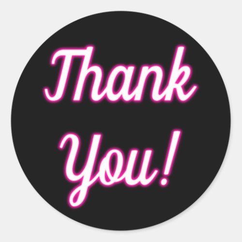 Vibrant Hot Pink Neon Glow Thank You Labels Black