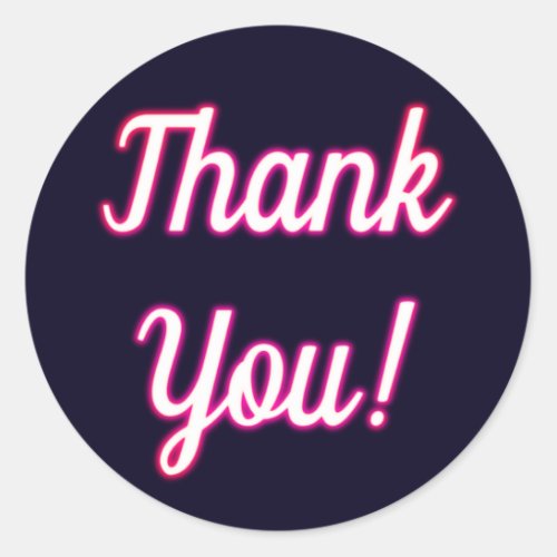 Vibrant Hot Pink Neon Glow Thank You Labels Blue 