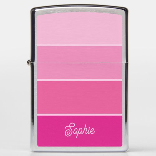Vibrant Hot Pink  Ombre Stripes and Script Zippo Lighter