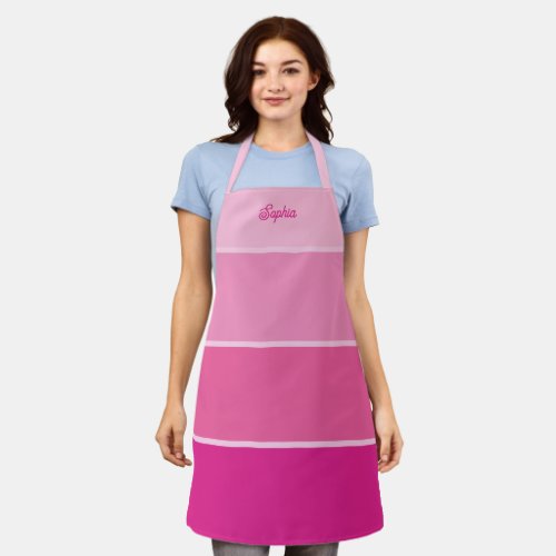 Vibrant Hot Pink  Ombre Stripes with Script Apron