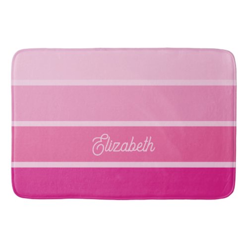 Vibrant Hot Pink  Ombre Stripes with Script Bath Mat