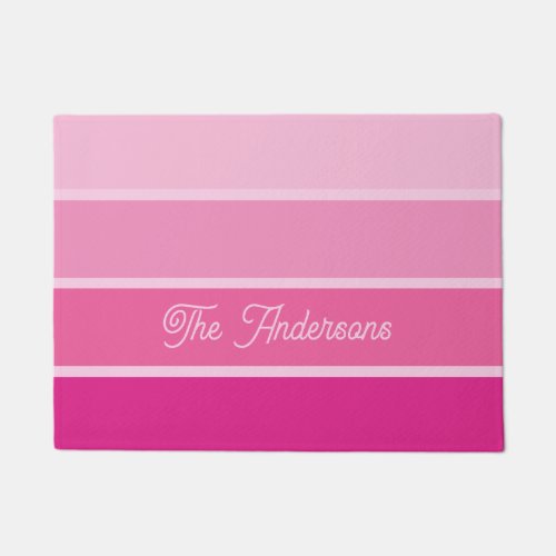 Vibrant Hot Pink  Ombre Stripes with Script Doormat