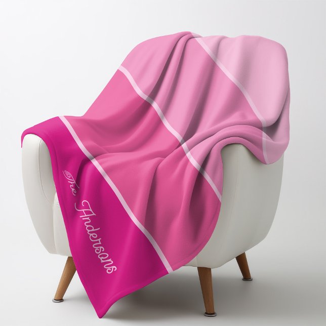 Vibrant Hot Pink | Ombre Stripes with Script Fleece Blanket (A trendy, girly blanket with ombre pink stripes and your name in script)
