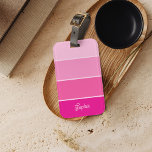 Vibrant Hot Pink | Ombre Stripes with Script Luggage Tag<br><div class="desc">This trendy and girly luggage tag features four stripes in varying ombre gradients of pink - hot pink through blush pink - and your name in script typography for a feminine and modern look.</div>
