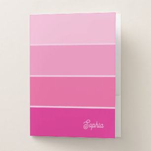 Vibrant Hot Pink   Ombre Stripes with Script Pocket Folder