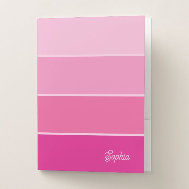 Vibrant Hot Pink | Ombre Stripes with Script Pocket Folder (Front)