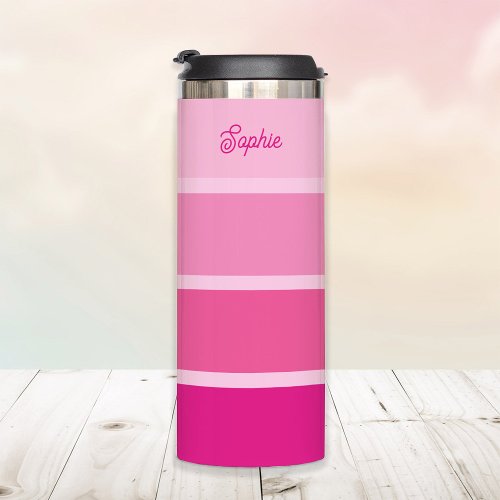 Vibrant Hot Pink  Ombre Stripes with Script Thermal Tumbler