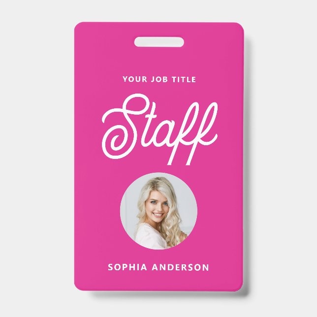 Vibrant Hot Pink | Photo and Trendy Script Badge (Front)