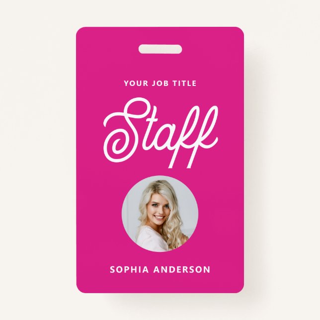 Vibrant Hot Pink | Photo and Trendy Script Badge (Front)