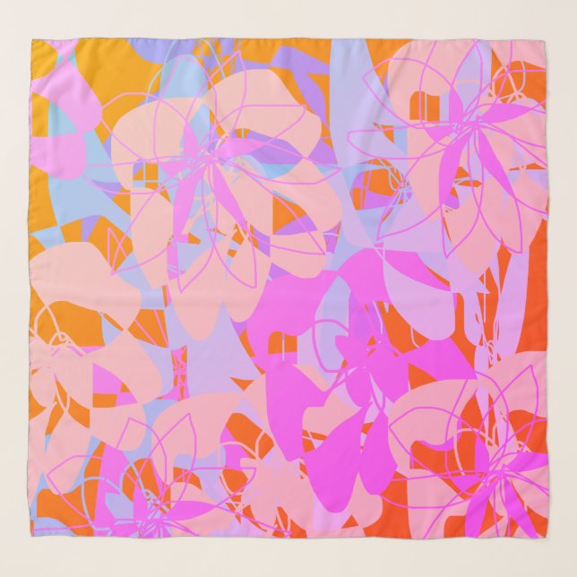 Vibrant Hot Pink Red Floral Feminine Chiffon Scarf (Front)