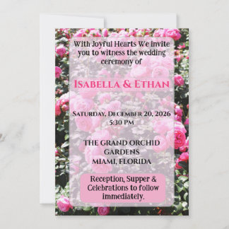 Vibrant Hot Pink Rose Bush Garden Wedding Invitation
