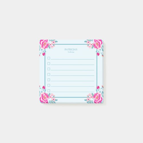 Vibrant Hot Pink Roses Custom Name To Do List Post_it Notes