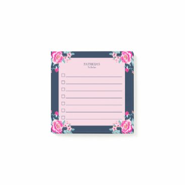 Vibrant Hot Pink Roses Custom Name To Do List Post-it Notes