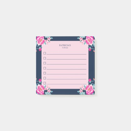 Vibrant Hot Pink Roses Custom Name To Do List Post_it Notes