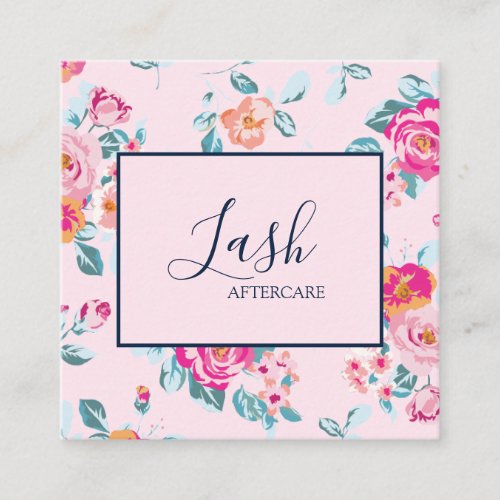 Vibrant Hot Pink Roses Floral Lash Aftercare Square Business Card