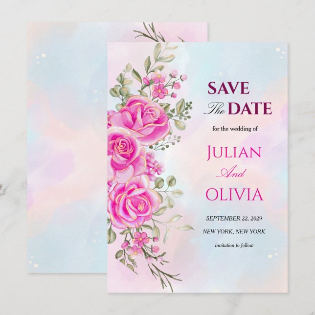 Vibrant Hot Pink Save the Date Invitation (Front/Back)