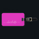 Vibrant Hot Pink Script Name Personalized Luggage Tag<br><div class="desc">Vibrant Hot Pink Script Name Personalized Luggage Tag</div>