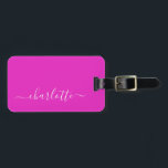 Vibrant Hot Pink Script Name Personalized Luggage Tag<br><div class="desc">Vibrant Hot Pink Script Name Personalized Luggage Tag</div>