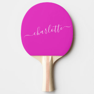 Vibrant Hot Pink Script Name Personalized Ping Pong Paddle