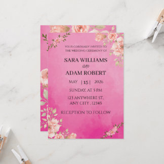 Vibrant Hot Pink Watercolor Floral Invitation
