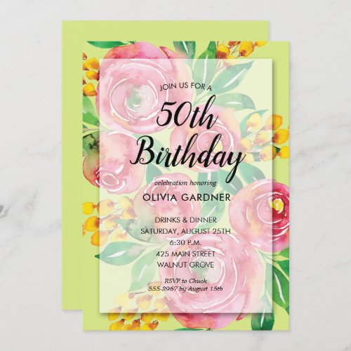 Vibrant Hot Pink Yellow Watercolor Floral Invites