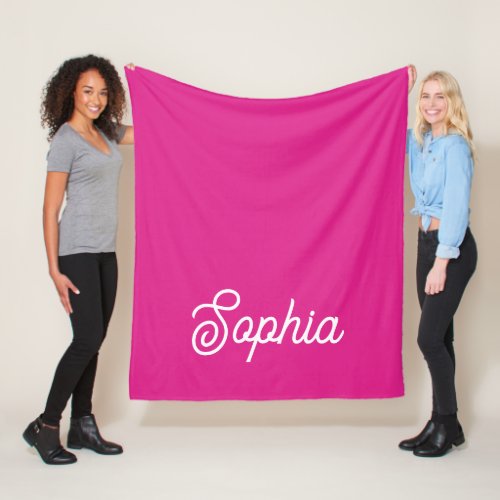 Vibrant Hot Pink  Your Name in Script Fleece Blanket