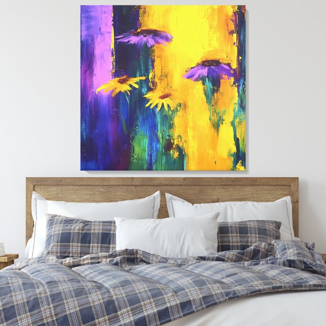 Vibrant Hues - Abstract Floral Canvas Art (Insitu(Bedroom))