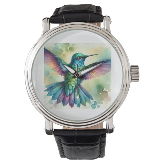 Vibrant Hummingbird 240824AREF124 - Watercolor Watch (Front)