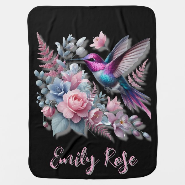Vibrant Hummingbird And Pink Blooms Baby Shower Baby Blanket (Front)