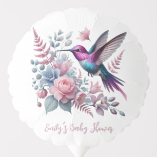 Vibrant Hummingbird And Pink Blooms Baby Shower Balloon