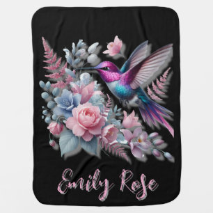 Vibrant Hummingbird And Pink Blooms Baby Shower Blanket