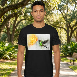 Vibrant Hummingbird and Yellow Floral Watercolor T-Shirt