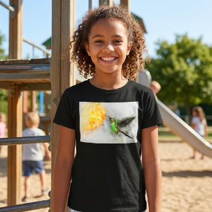 Vibrant Hummingbird and Yellow Floral Watercolor T-Shirt