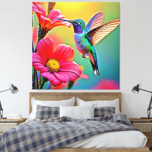 Vibrant Hummingbird at Sunset Design Canvas Print
